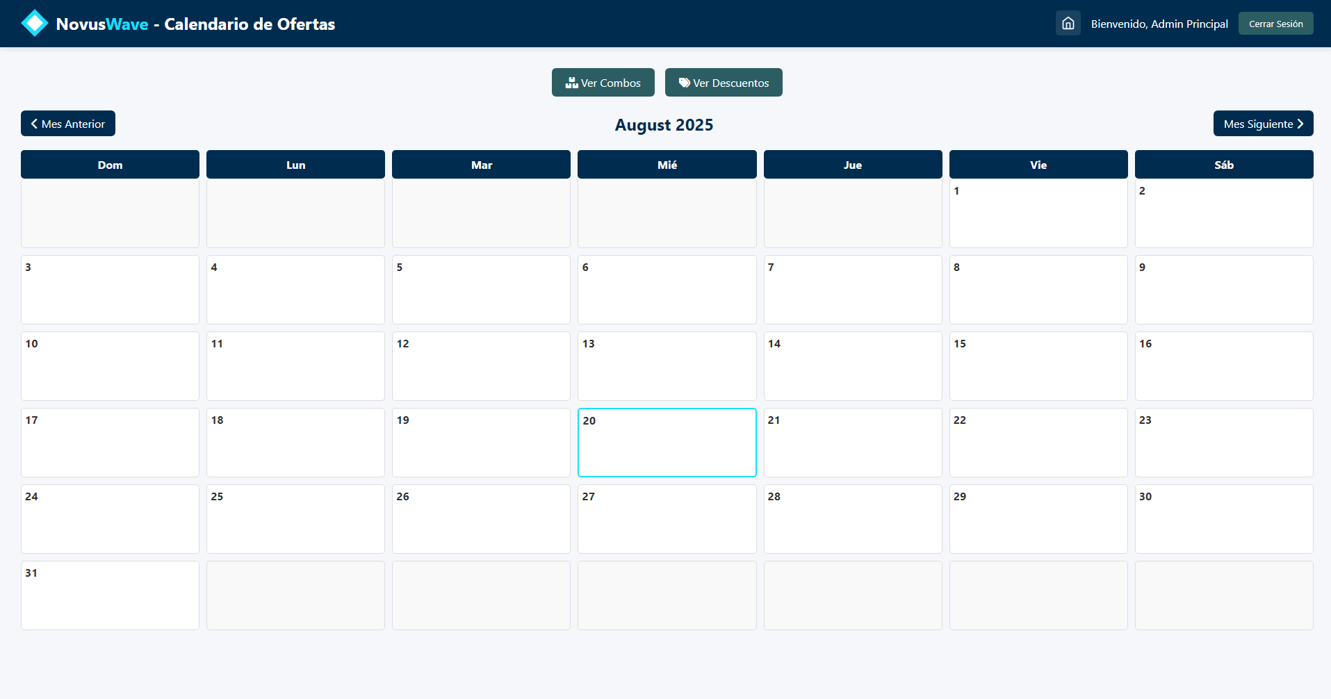 Interfaz de Gestion de Combos y Descuentos