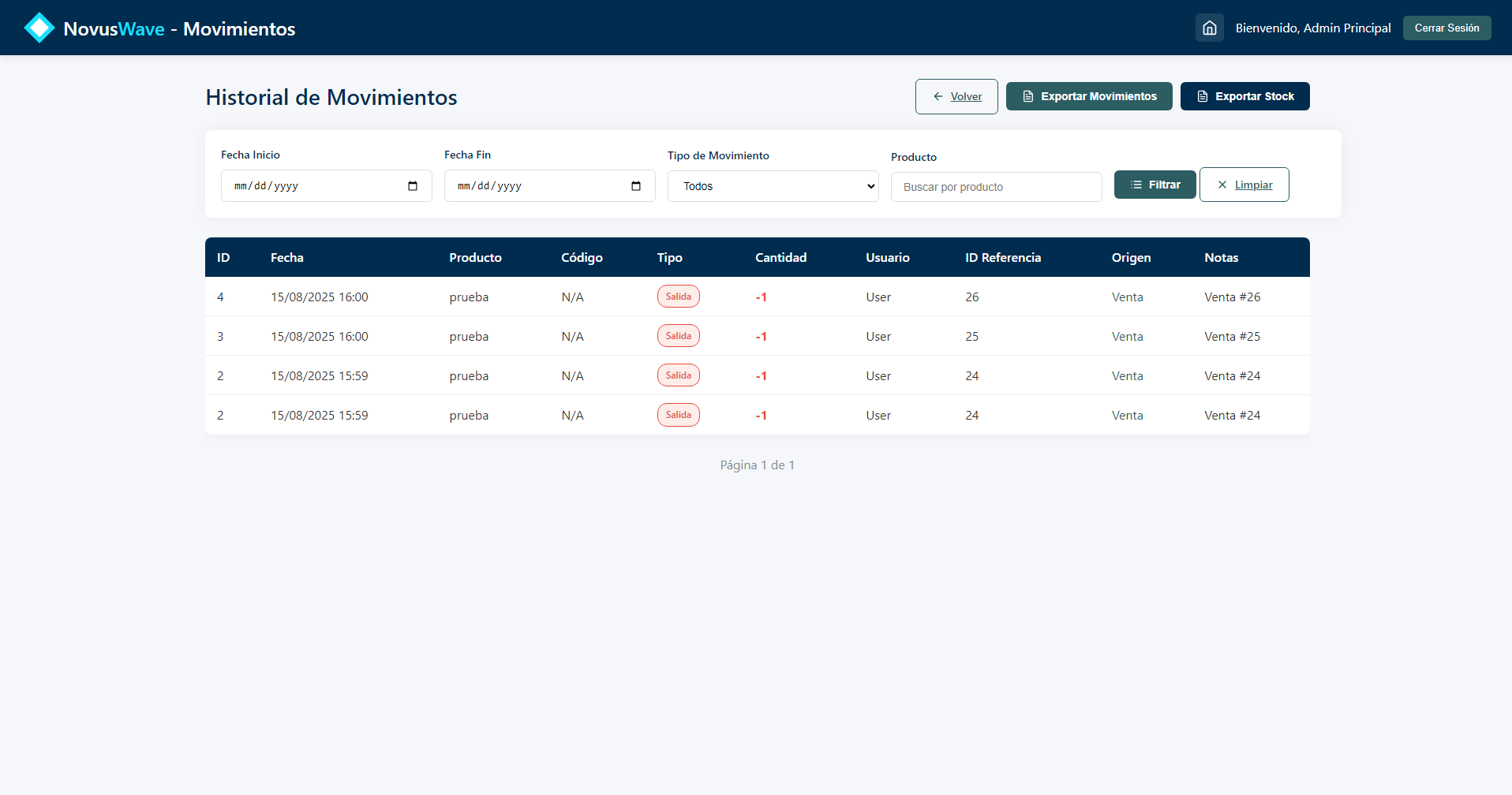 Interfaz de Inventario